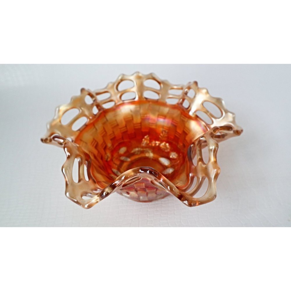 Carnival Glass Marigold Fenton Open Edge Ruffled Hat Vase Iridescent Carnival Gl - Picture 5 of 6